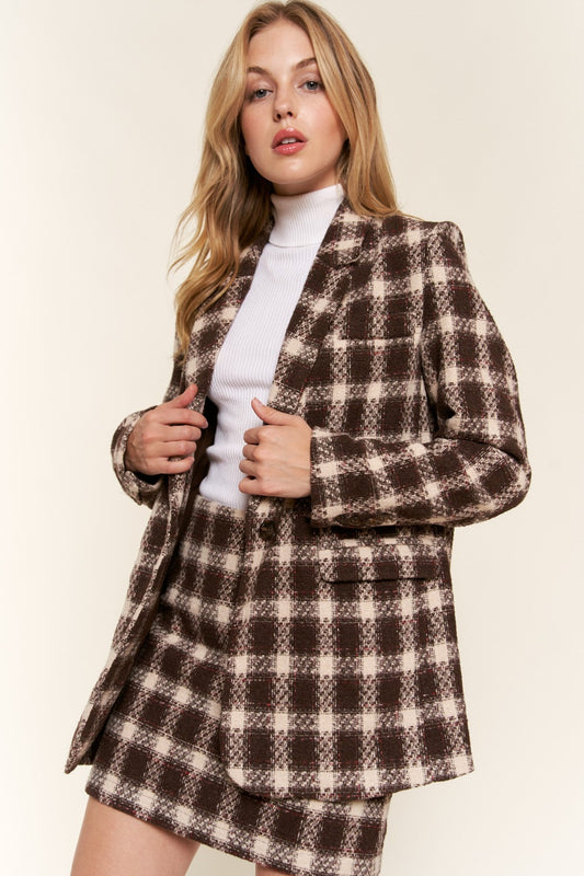 Bridgett Plaid Brushed One Button Blazer