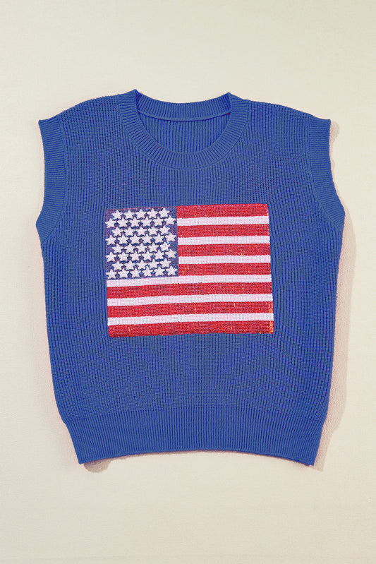 US Flag Round Neck Sweater Vest