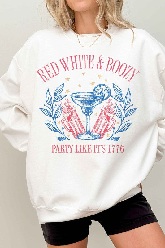RED WHITE AND BOOZY AMERICANA OVERSIZED SWEATSHIRT