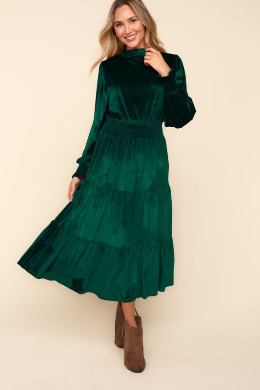 Evergreen Velvet Tiered Dress