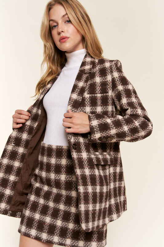 Bridgett Plaid Brushed One Button Blazer