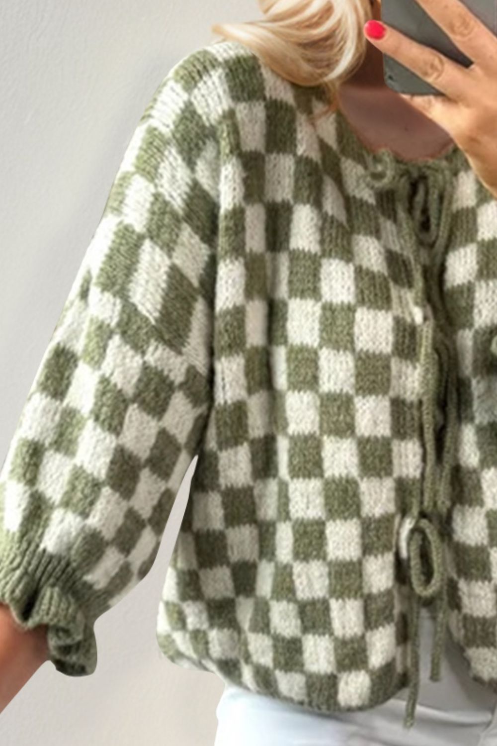 Checked Flounce Sleeve Cardigan