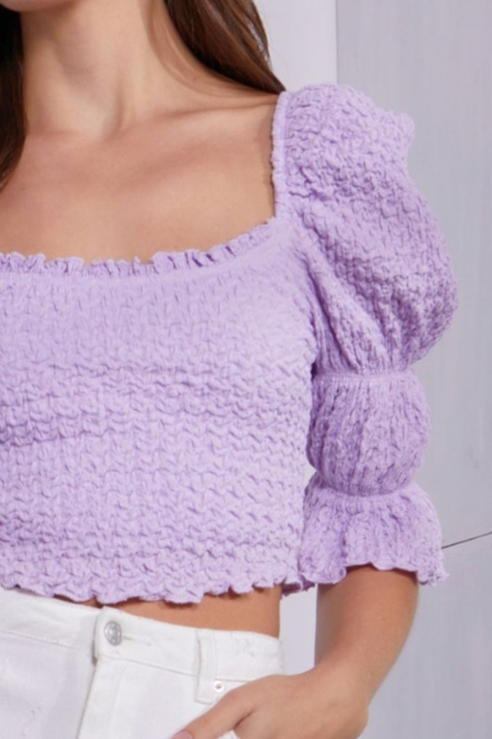 Crinkle Puff Sleeve Crop Top