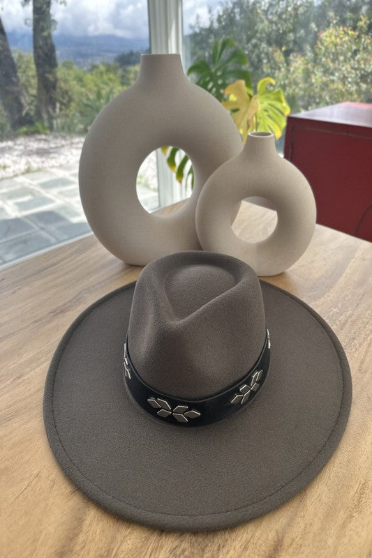 Structured wide brim Fedora with Embellishment