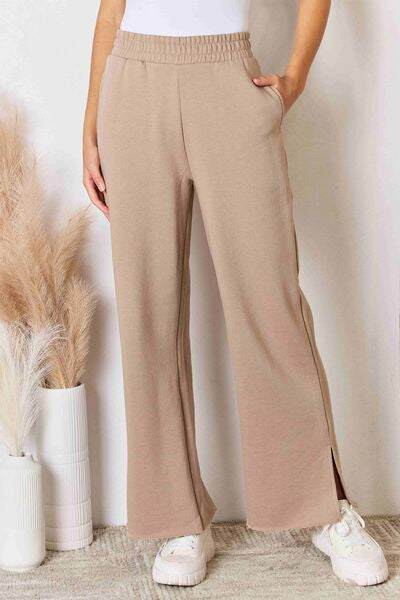 Paris wide Waistband Slit Wide Leg Pants